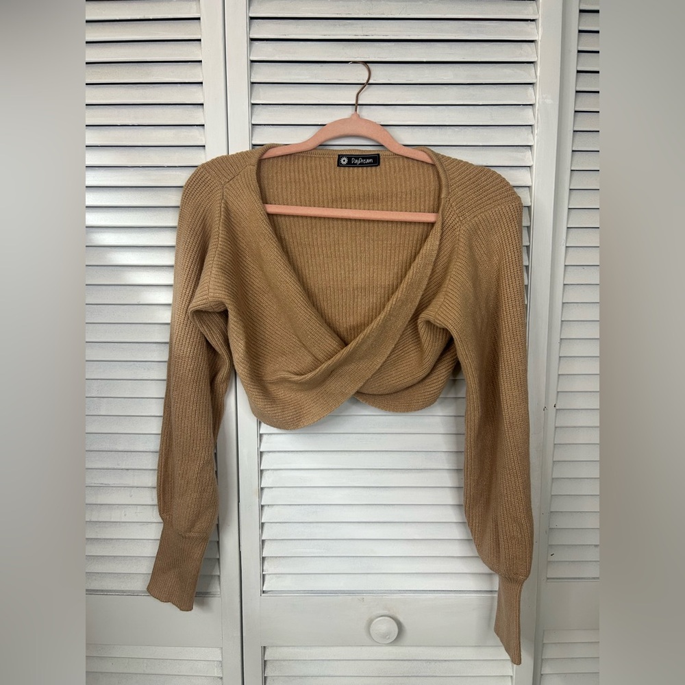 Day DreamTan Ribbed Knit‎ Cropped Sweater Top